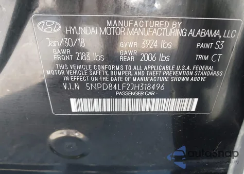 2018 Hyundai Elantra Sel from USA, damaged, VIN 5NPD84LF2JH318496